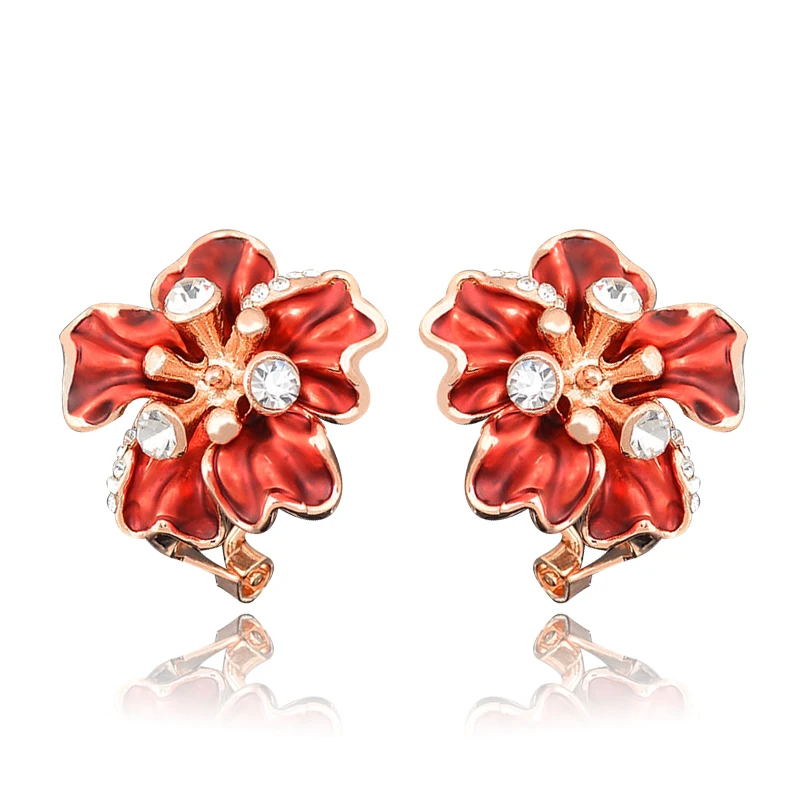 Уникальный дизайн Красные сексуальные серьги гвоздики с цветком розового золота