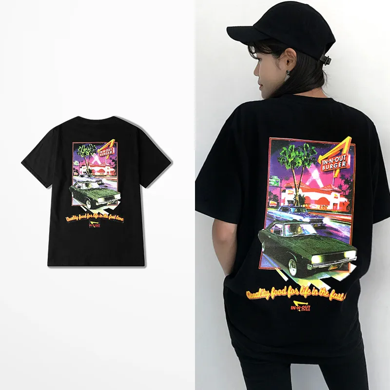 Ulzzang Pennywise футболка Для мужчин женщин Спартак скейтборд хип-хоп Burger Print Harajuku