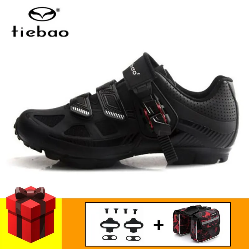 add gift Tiebao велосипедная обувь MTB SPD набор педалей для езды на велосипеде обувь мужские самозакрывающиеся дышащие кроссовки для горного велосипеда - Цвет: add gift