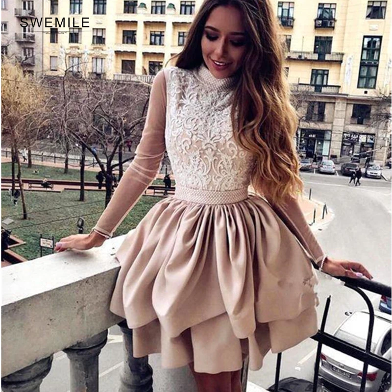 Vestidos de gala Эротическое с бисером нарядное платье с открытой спиной Платья с высоким воротом с длинным рукавом многоуровневые платья выпускного вечера кружевные вечерние платья