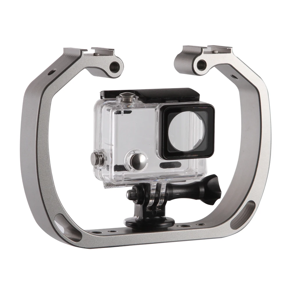 Держатель для горячего башмака с двойной головкой 1/4 &quot3/8&quot под водой GoPro 3 4 5 6 XiaoYi