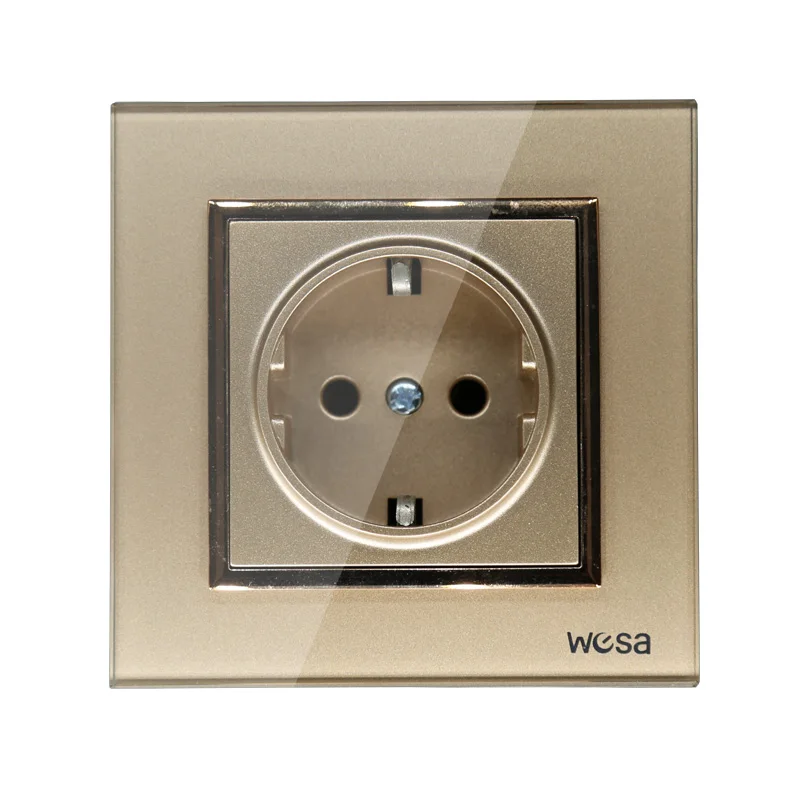 

New Hot Sale Design EU Wall One Socket Ground 5V 2A White Tempered Glass Frame FB-08 Square Wall Socket White