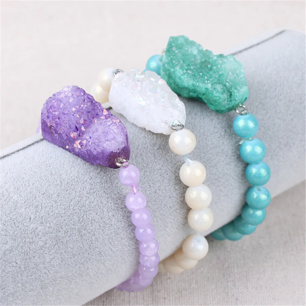 

Agates Natural Stone druzy Round Beads Bracelet Jewelary Agat Crystal Bracelets