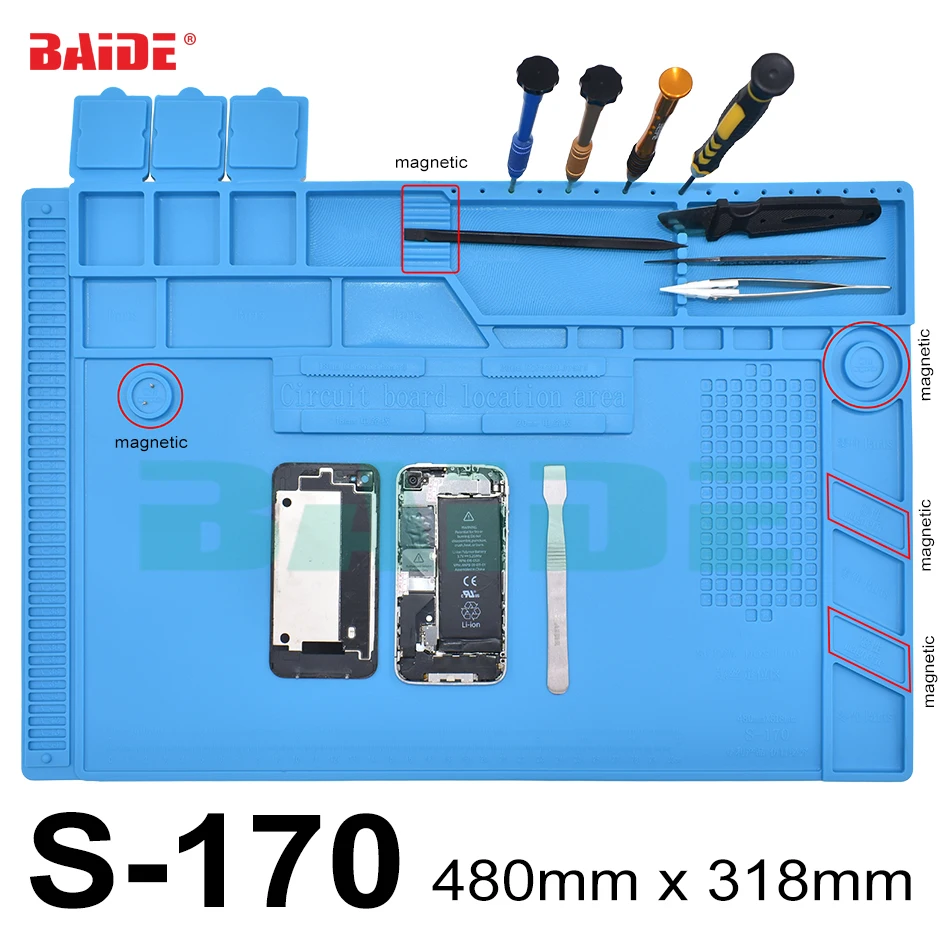 

Новая коллекция 480x318 мм теплоизоляция силиконовый коврик S-170 стол коврик обслуживания платформы для BGA пайка ремонтная станция