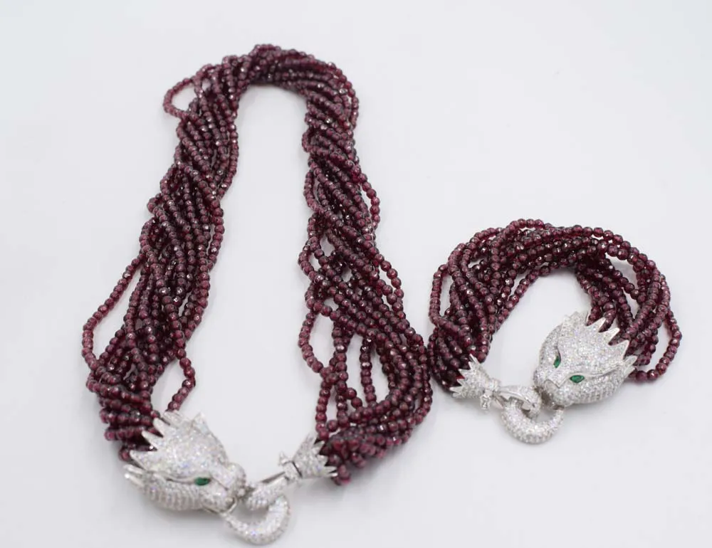 Один комплект из 10 рядов гранатов с огранкой 3 мм Ожерелье Браслет 18 дюймов