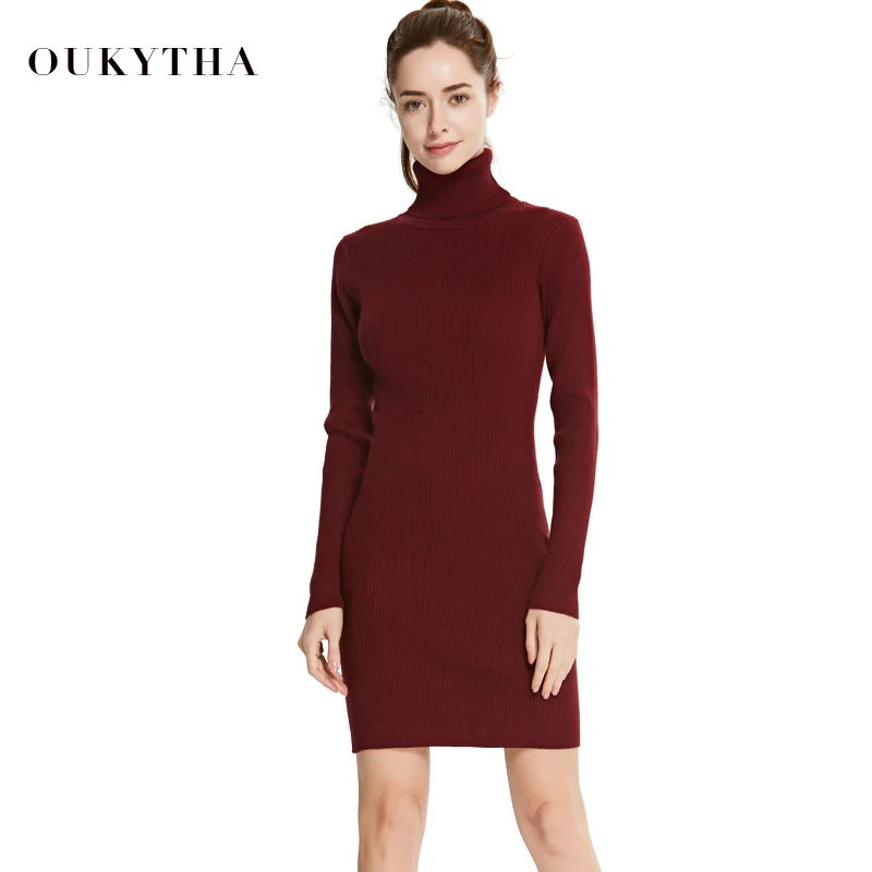 Зимнее женское платье-водолазка теплый пуловер платье-свитер тонкие простые