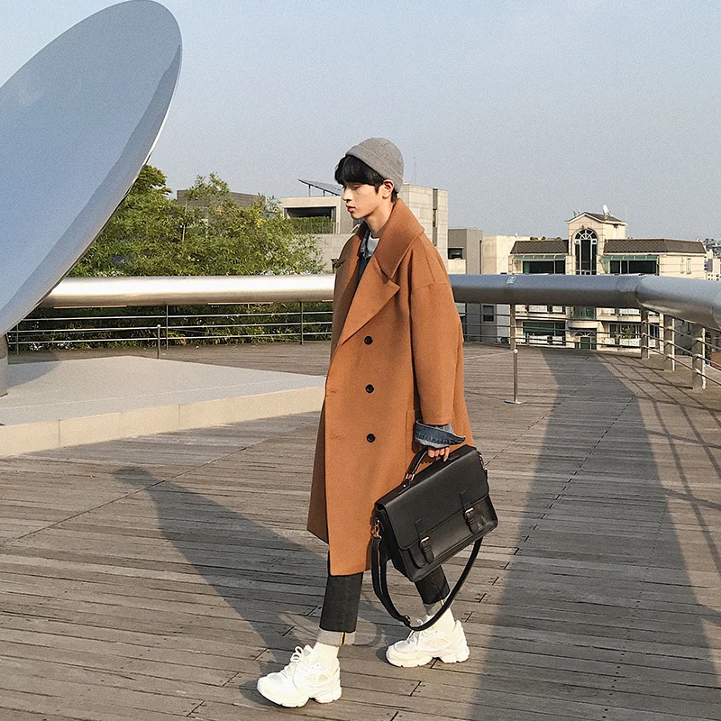 Зимний мужской Тренч из смесовой шерсти 2018 повседневное длинное кашемировое