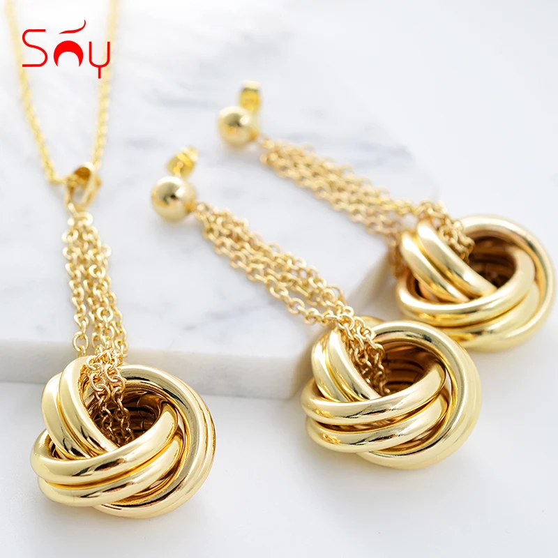 

Ювелирные изделия Sunny Jewelry модные ювелирные изделия 2021 комплекты ювелирных изделий для женщин колье серьги кулон витые круги для вечерние р...