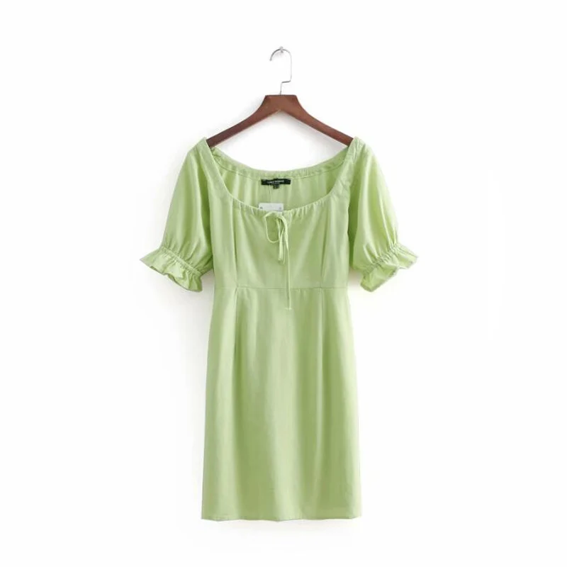 Зеленый Vestido verano, летнее платье с коротким рукавом, женское мини Белое пляжное платье, элегантное корейское модное вечернее платье, женская одежда - Цвет: Зеленый
