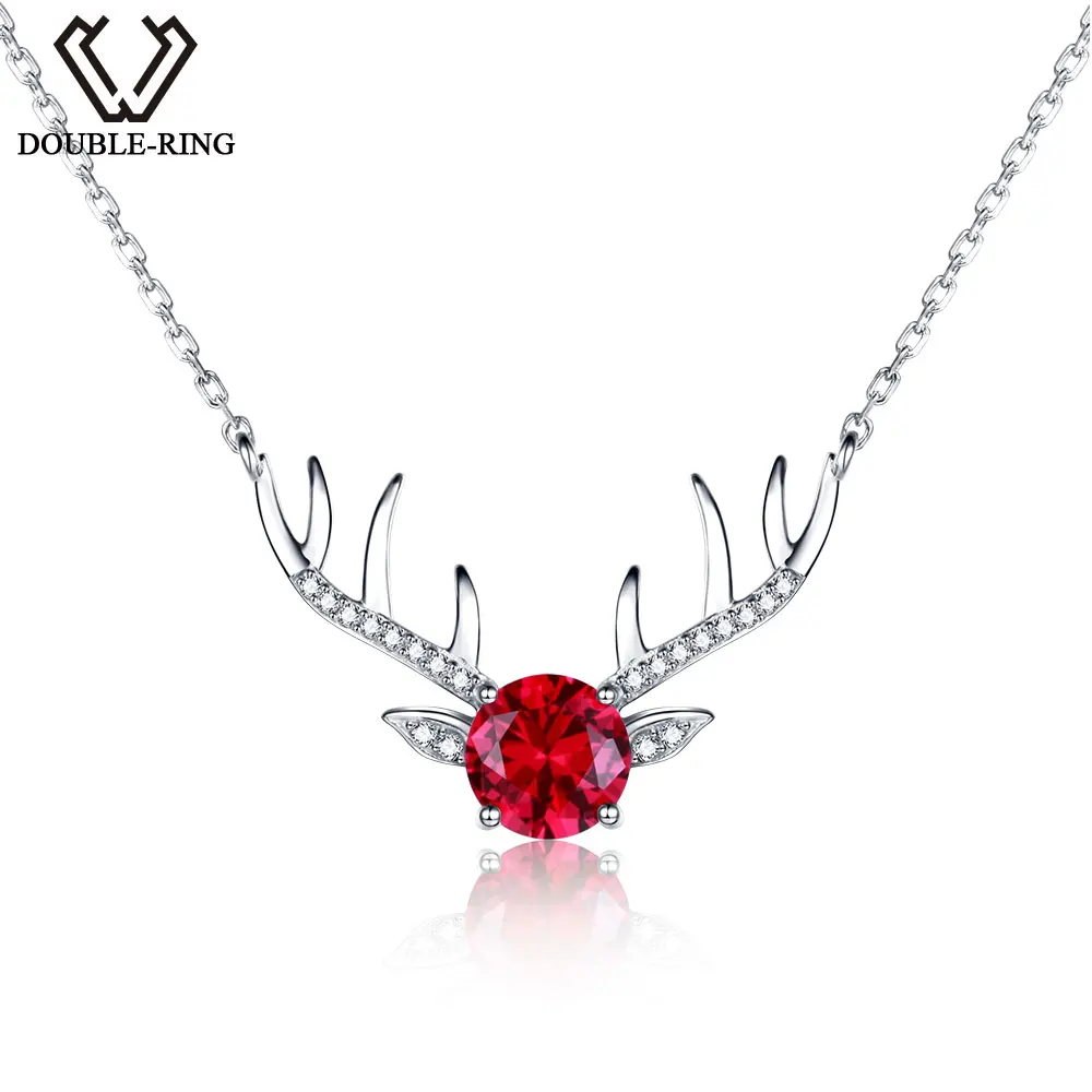 

DOUBLE-R Genuine Solid 925 Sterling Silver Antlers Necklaces Created Red Ruby Pendant necklaces for women