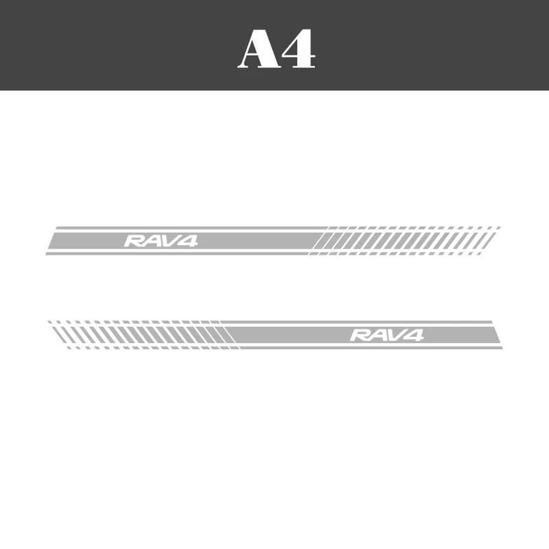Silver Grey 2 шт. RAV4 автомобильные боковые полосы боковые юбки графика виниловые наклейки гоночный спортивный автомобиль наклейка s для Toyota RAV4 - Название цвета: Silver Grey