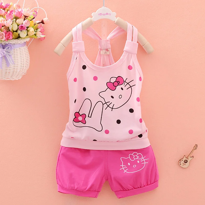 Одежда для маленьких девочек комплекты одежды с принтом Hello Kitty из 2 предметов