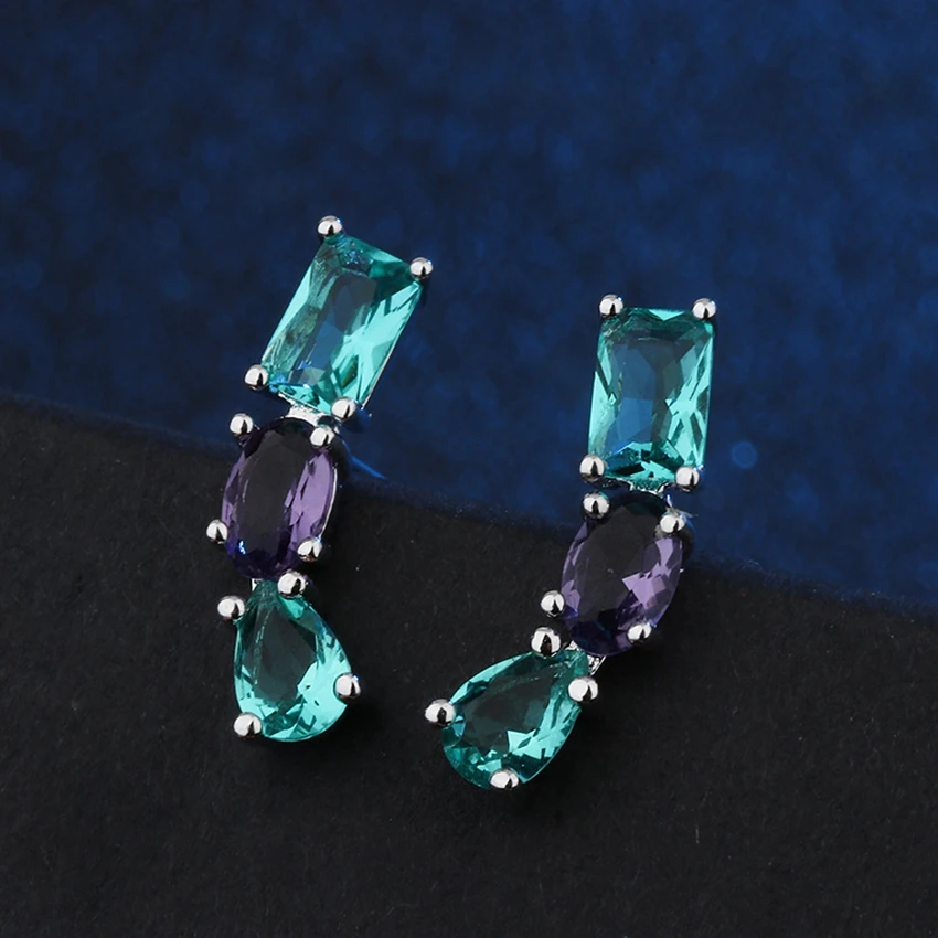 Женские серьги гвоздики с фианитом черного/белого/золотого