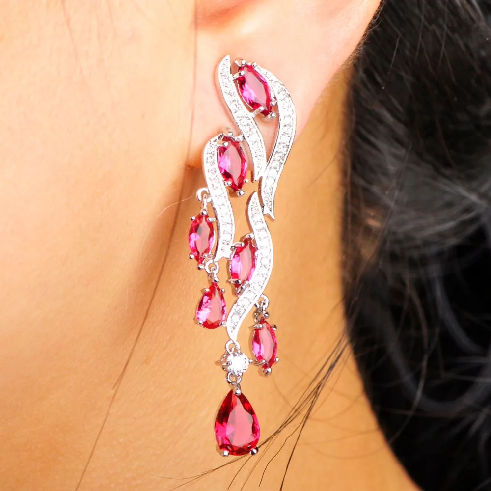 

Dazz Gorgeous Micro Inlay Full Zircon Jewelry Sets For Women Engagement Gift Copper Tassel Pendant Necklace Dangle Earrings