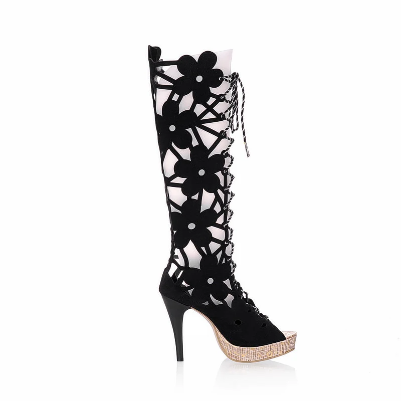 Женские сандалии на шпильке с открытым носком шнуровке|high gladiator sandals|knee high