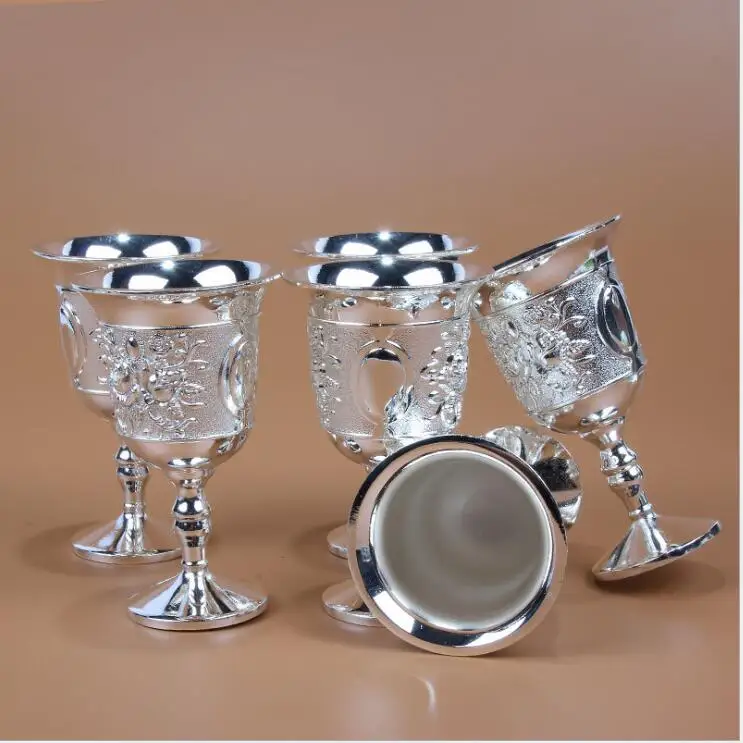 6 шт./компл. серебряные декоративные металлические бокалы для вина набор напиток