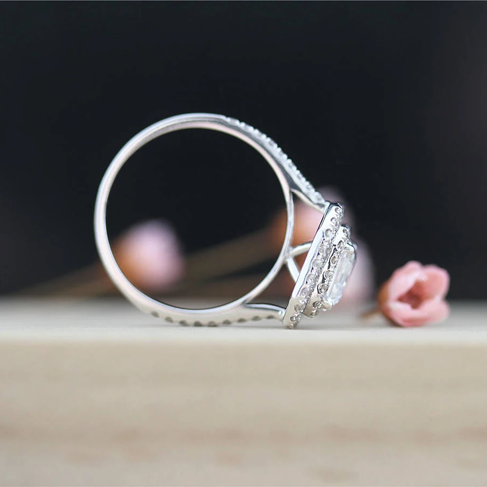 3 Carat Asscher Moissanite Ring Test Positive Brilliant Cut Lab Grown Diamond Solid 14K White Gold Engagement Rings Halo | Украшения и