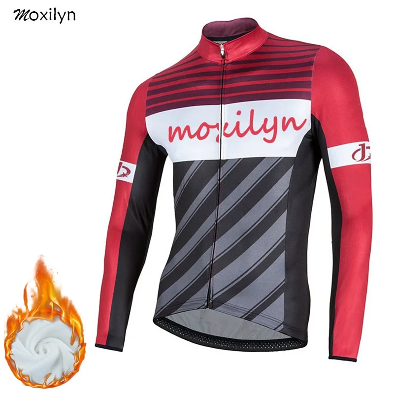 jersey with fleece 2 Moxilyn, майка для велоспорта, с длинным рукавом, дышащая, зимняя, для мужчин, Roda Bike, одежда для велоспорта, Майо, Ciclismo, одежда синего и красного цвета - Цвет: jersey with fleece 2