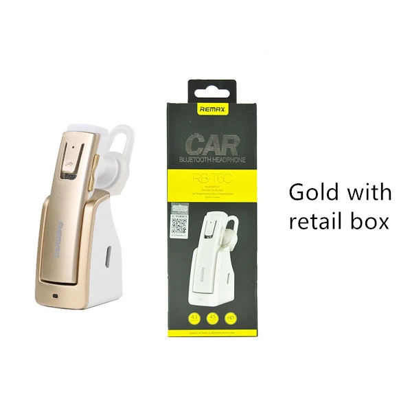 gold with retailbox REMAX RB-T6C Bluetooth автомобильный динамик Беспроводная стереогарнитура, поддерживает все сотовые телефоны, низкая мощность долгое время ожидания для iPhone xiaomi - Цвет: gold with retailbox