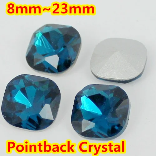 

Blue Zircin Square Shape Crystal Fancy Stone Point Back Glass Stone For DIY Jewelry Accessory.8mm 10mm 12mm 14mm 18mm 23mm