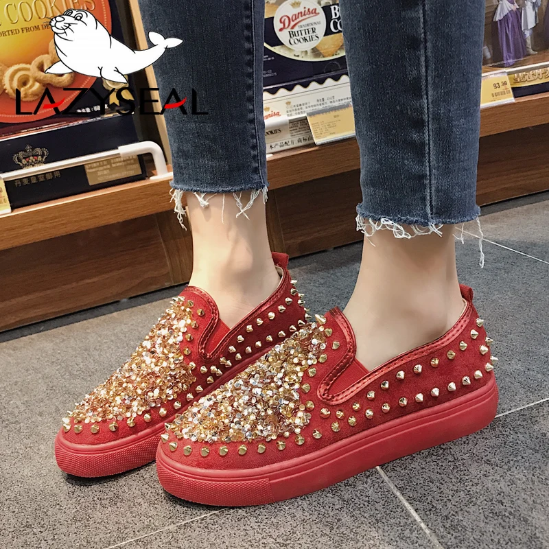 Туфли LazySeal женские на плоской подошве блестящие лоферы из искусственной кожи с