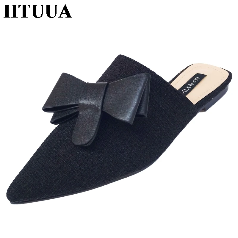 HTUUA/Новинка 2019 года тапочки с бантиком женские дышащие без застежки из пеньки