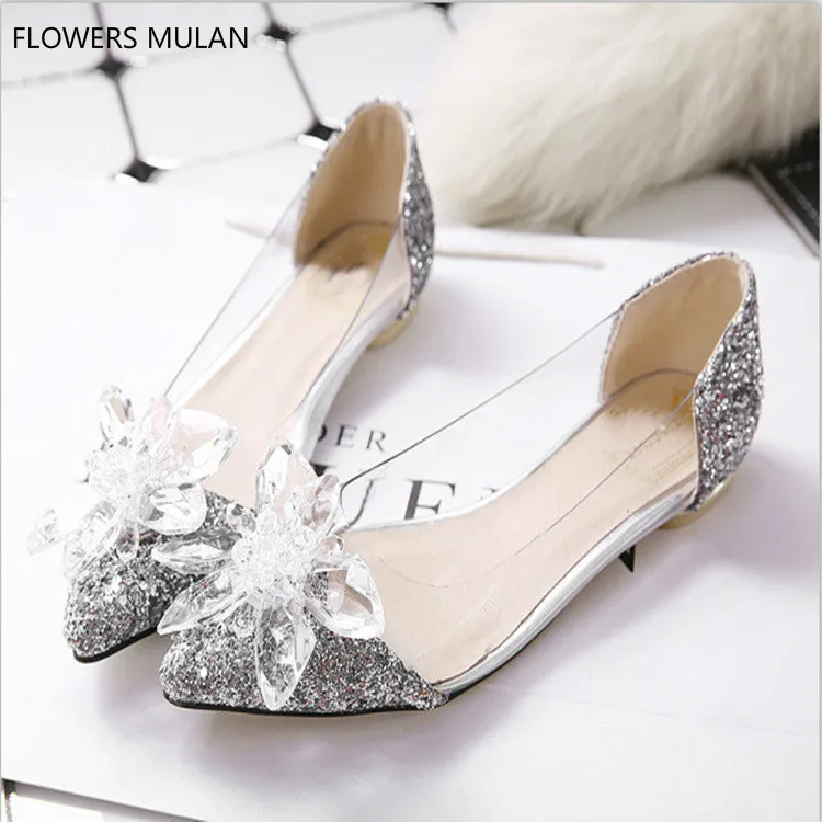 women jc pointed toe shoes sweet lady flat heels crystal transparent casual size 35-39 | Обувь