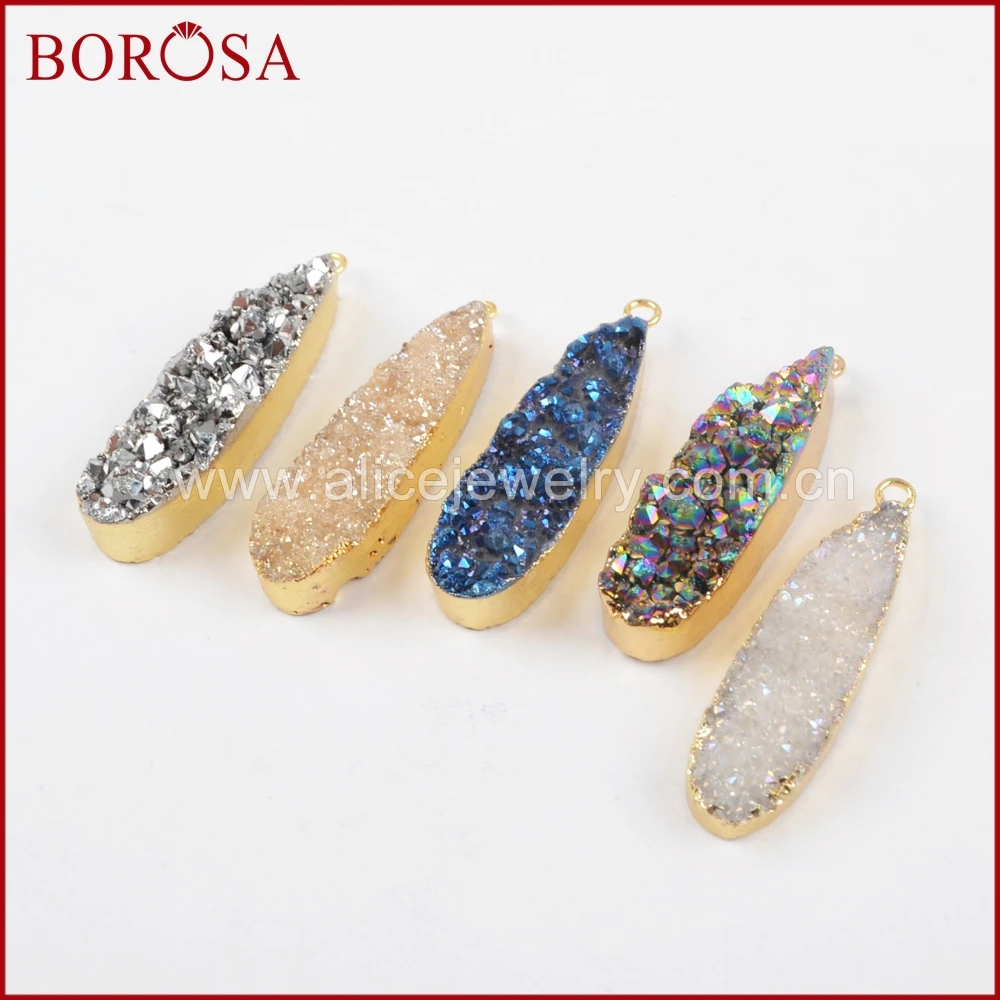 

BOROSA 10 шт. каплевидные натуральные кристаллы Титана Радуга Drusy золотые подвески для Diy серьги Модные женские ювелирные изделия G1069