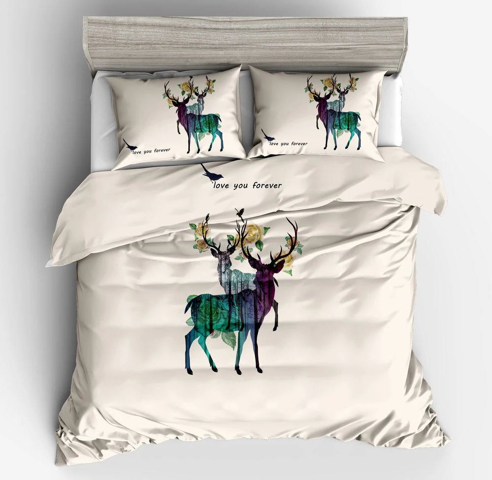 Fashion 3D Print sika deer Christmas 100% Polyester yellow red duvet cover twin full queen king size good quality bedding set | Дом и сад