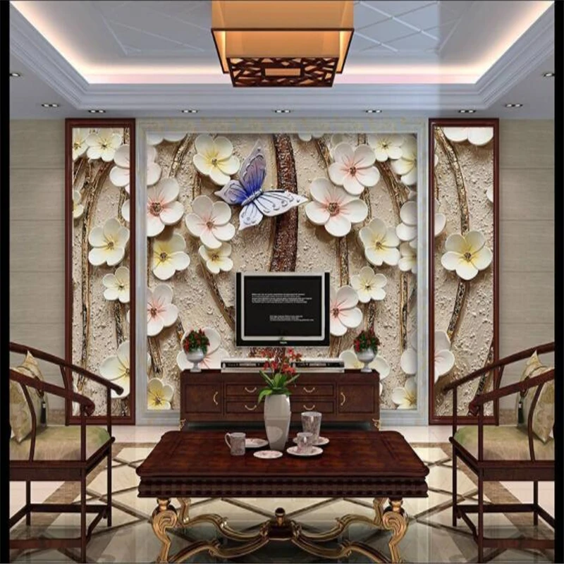 

beibehang Personality Modern Simple 3D Flower Embossed Background Butterfly Embossed Decorative Mural Wall Wallpaper 3d wallpape