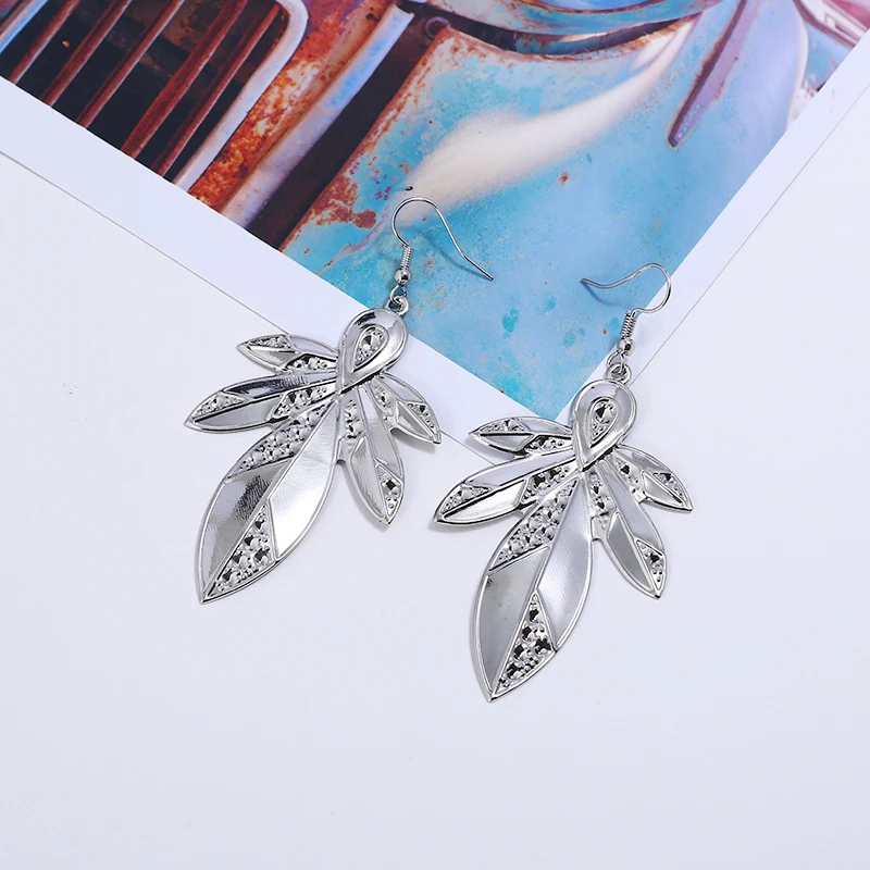 FLDZ Leaves long fashion temperament earrings Metal personality style Exaggerated female Creative drop jewelry gifts | Украшения и