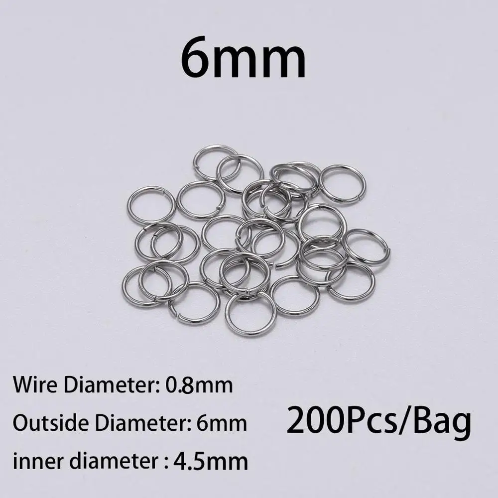 0.8 x 6mm 200pcs 200 шт./лот, разъемное кольцо из нержавеющей стали, открытые переходные кольца, разъемы для изготовления ювелирных изделий, разъемы, аксессуары для самостоятельной сборки - Цвет: 0.8 x 6mm 200pcs