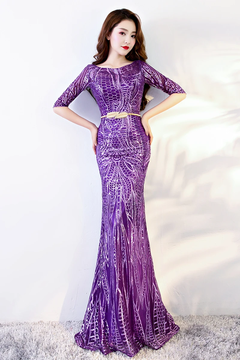 Женское вечернее платье в пол фиолетовое Русалка с блестками для подружки
