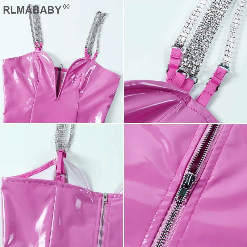 RLMABABY розовый из искусственной кожи летнее сексуальное платье женское глубокий