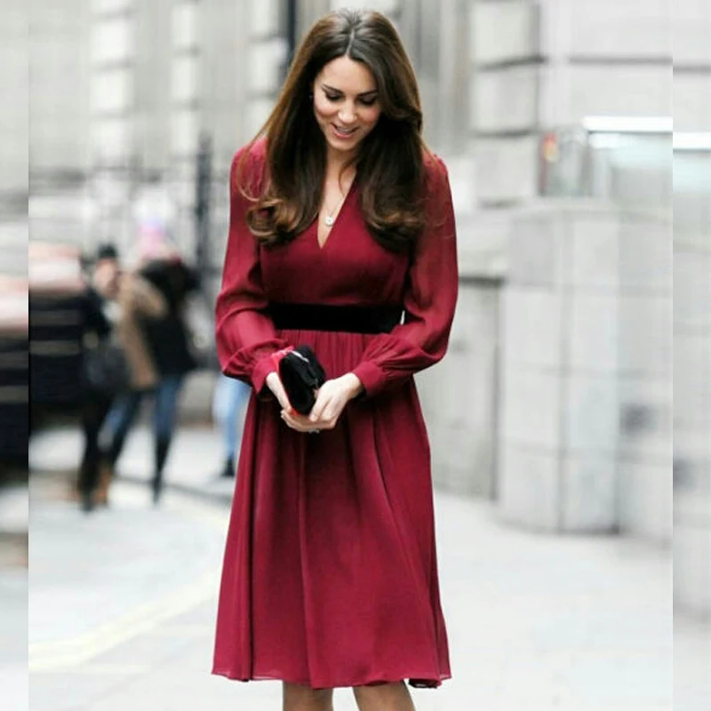 Новое однотонное платье принцессы Kate Middleton элегантные офисные платья с v-образным