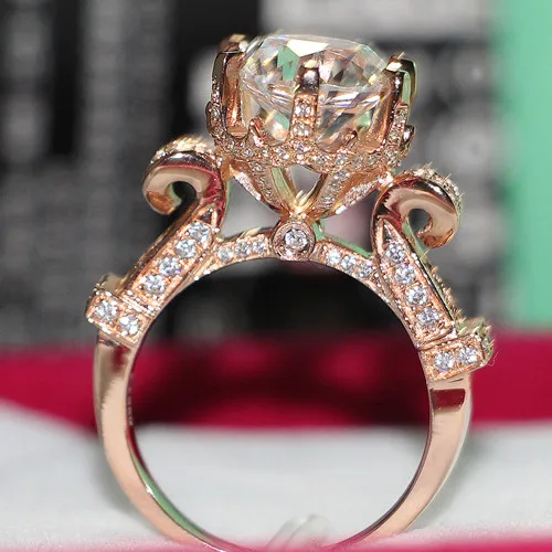 baratas Incrível Projeto Real 3C Certificado Moissanite Anel De Casamento Sólido 18 K Ouro Rosa Declaração De Amor Jóias Para Noivas Durar Para Sempre
