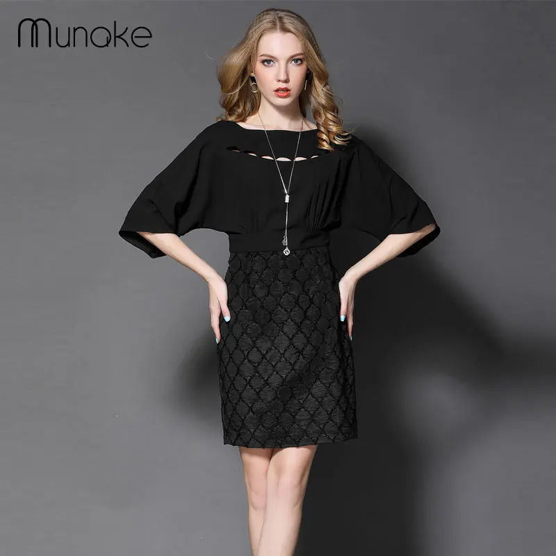 Munake 2017 Новая Коллекция Весна Женская Мода Dress Выдалбливают Черный половина