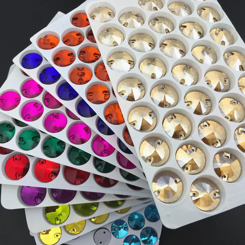 8,10,12,14,16,18mm 3200 Rivoli Crystal More Colors Glass Sew On Rhinestones Sewing Crystals Stones for dress Clothes Crafts Arts