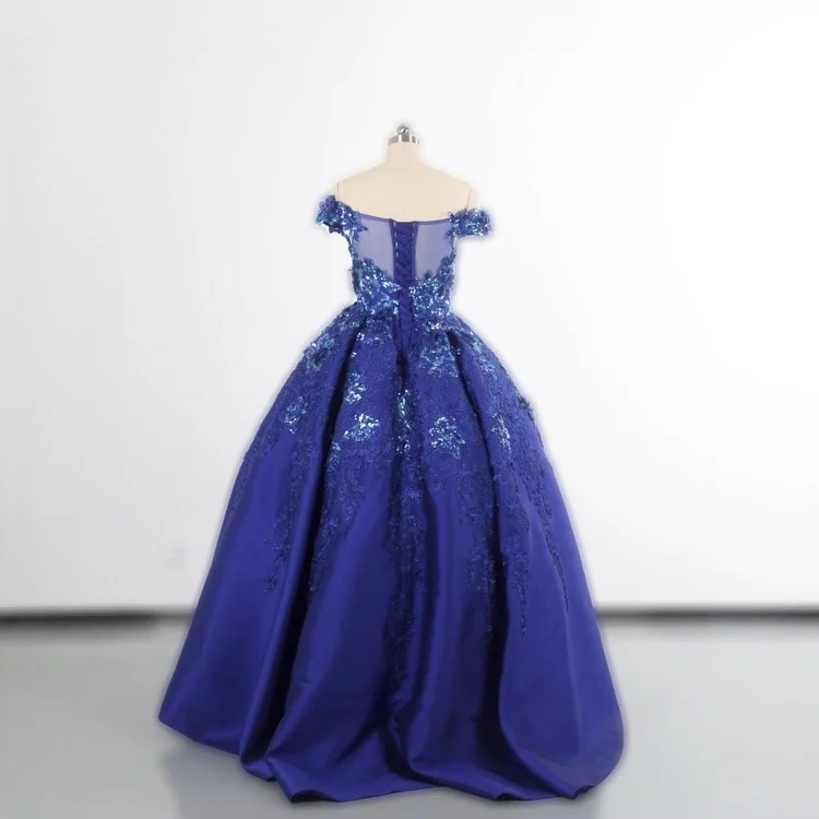 Real photo New Royal blue butterfly Sequined Wedding dresses with Boat neck  fast shipping