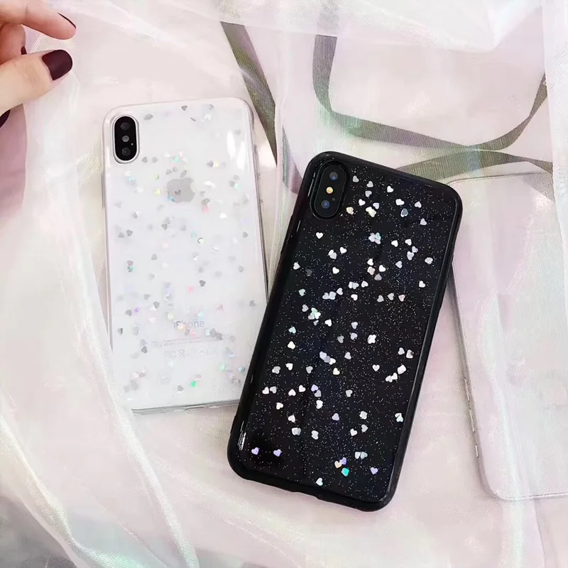 Шикарные мягкие чехол для iPhone 6 S Plus X XS Max чехлы с блестящим сердечком XR 7 8 5 5S se Coque |