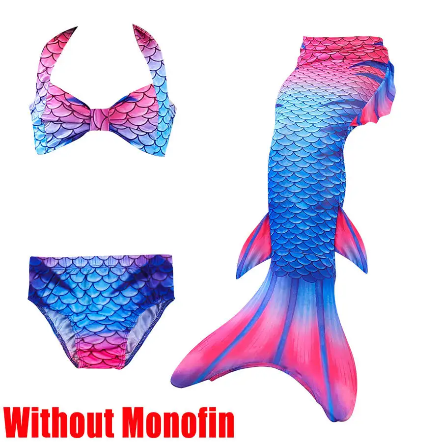 Without Monofin 10 5 шт./компл. для маленьких девочек с хвостом русалки с ребром Русалка купальник бикини ванный комплект Платье для косплея для девочек Флиппер Моноласты для плавания - Цвет: Without Monofin 10
