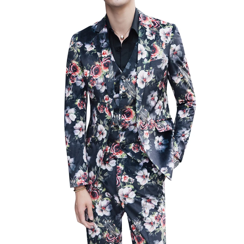 

3 Pcs Suit Men Floral Suit 2018 Abito Uomo Cerimonia Costume Mariage Homme Casual Men Suit Business Tuxedos Slim Fit Suit