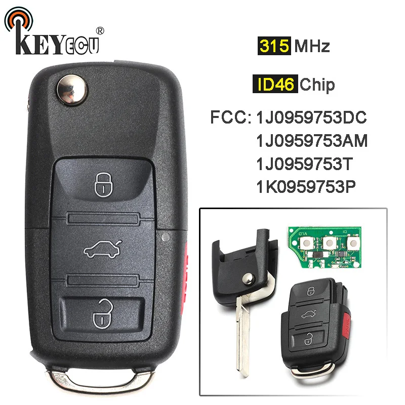 KEYECU 10x315 МГц ID48 чип флип 3 + 1 4 кнопки дистанционного ключа Fob для Volkswagen Golf Beetle Je * tta