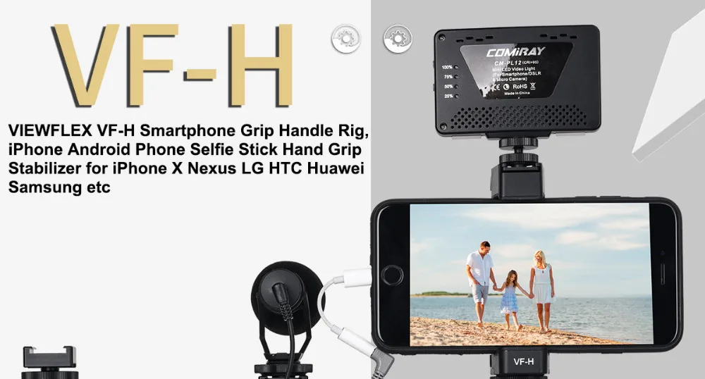 CoMica смартфон Grip Rig комплекты микрофона селфи-палка светодиодный светильник двойные ручки Стабилизатор для камеры Gopro видео вещания