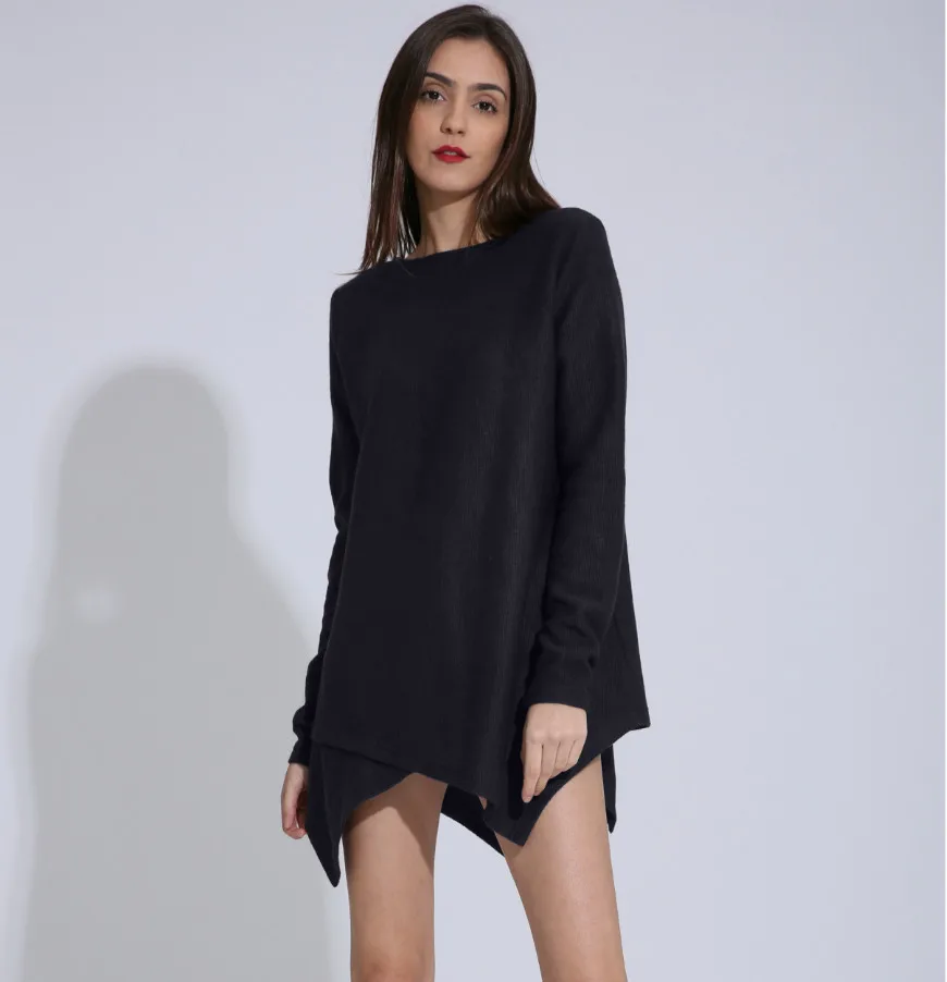 Женское зимнее платье-свитер с длинным рукавом и круглым вырезом в европейском