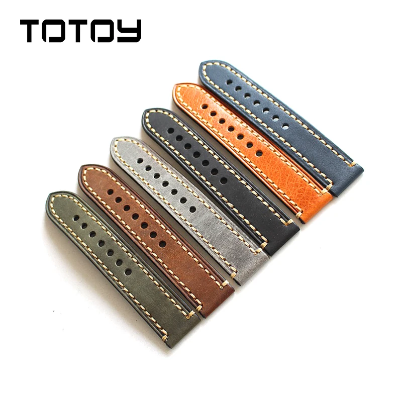 TOTOY итальянские кожаные часы 18 19 20 мм 21 мм 22 мм 23 мм 24 мм 26 мм сшитая вручную кожа для PAM мужской ремень