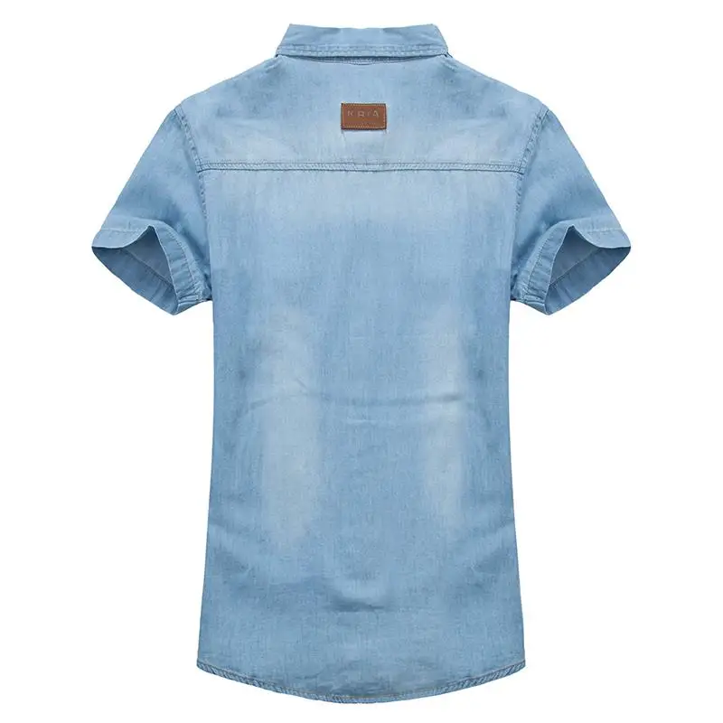 KENNTRICE джинсовая рубашка Мужчины Короткий Рукав Рубашки Старинные Джинсы мужская