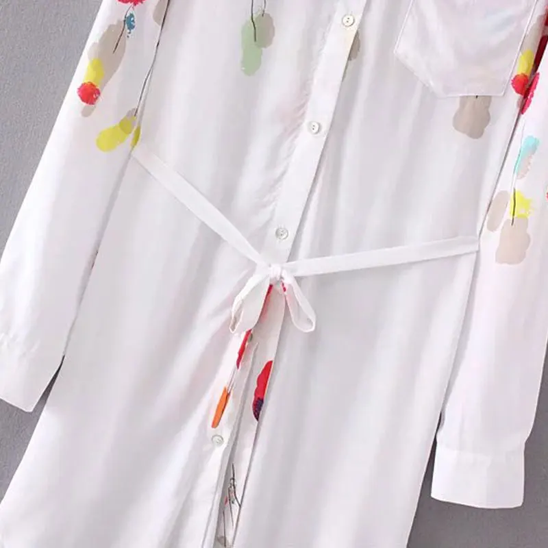 LINSHOW Цветочный Принт Женщины Mini Dress Летом С Длинным Рукавом Нагрудные Хлопок