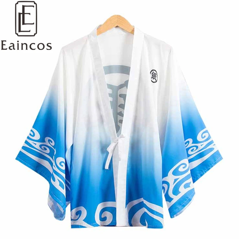 

Anime Gintama Sakata Gintoki Kimono Cosplay Halloween Party Costume Cloak Robe Haori Chiffon Coat
