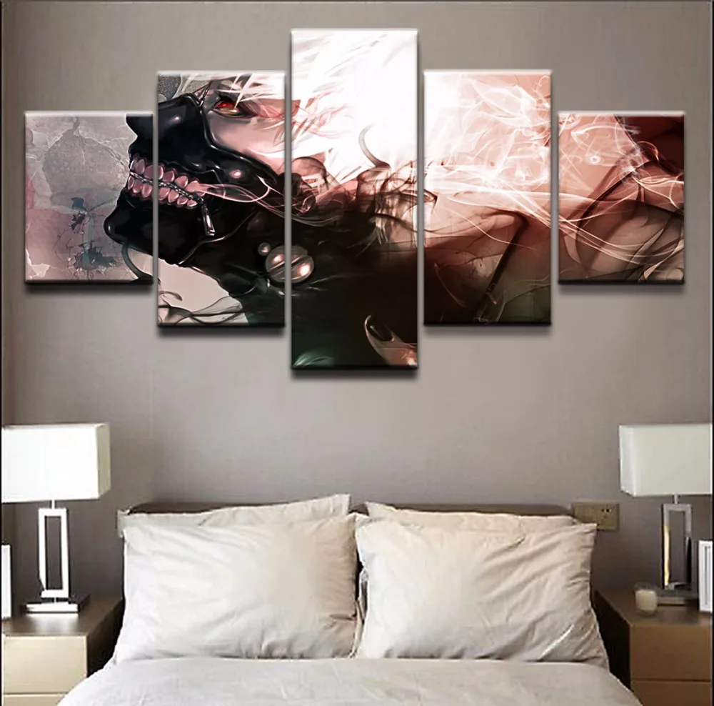 Modular Wall Art Pictures Canvas HD Printed Animation Poster Modern Home Decorative 5 Pieces Ken Kaneki Tokyo Ghoul Painting | Дом и сад